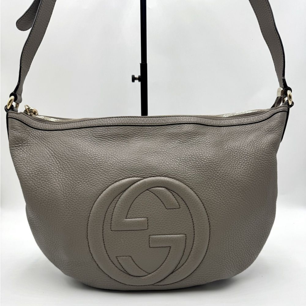Auth Gucci Gray SoHo Large Messenger Hobo Bag